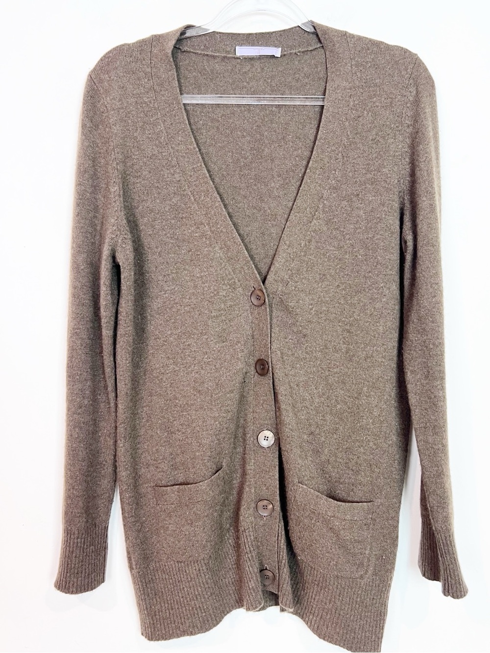 CULLEN BROWN CASHMERE LONG SLEEVE BUTTON FRONT BOYFRIEND CARDIGAN SWEATER MEDIUM